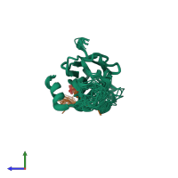 PDB entry 1k2m coloured by chain, ensemble of 22 models, side view.