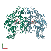 PDB entry 1k2s coloured by chain, front view.