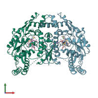 PDB entry 1k2u coloured by chain, front view.