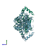 PDB entry 1k2w coloured by chain, side view.