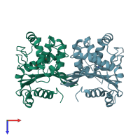 PDB entry 1k38 coloured by chain, top view.