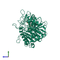 PDB entry 1k3d coloured by chain, side view.
