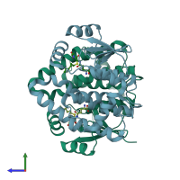 PDB entry 1k3l coloured by chain, side view.