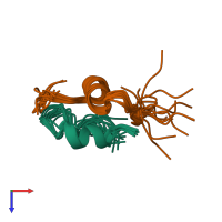 PDB entry 1k3m coloured by chain, ensemble of 15 models, top view.