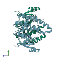 PDB entry 1k3o coloured by chain, side view.