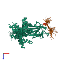 PDB entry 1k3q coloured by chain, ensemble of 20 models, top view.