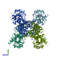 PDB entry 1k3t coloured by chain, side view.