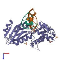 PDB entry 1k3w coloured by chain, top view.