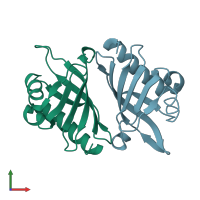 PDB entry 1k41 coloured by chain, front view.