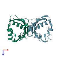 PDB entry 1k41 coloured by chain, top view.