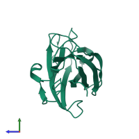 PDB entry 1k45 coloured by chain, side view.