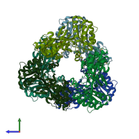 PDB entry 1k47 coloured by chain, side view.
