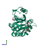 PDB entry 1k4j coloured by chain, side view.