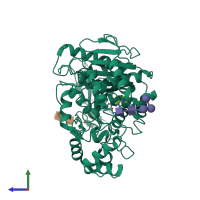 PDB entry 1k4y coloured by chain, side view.