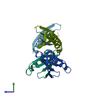 PDB entry 1k50 coloured by chain, side view.