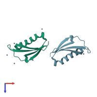 PDB entry 1k53 coloured by chain, top view.