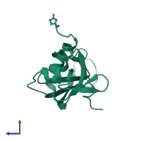 PDB entry 1k58 coloured by chain, side view.