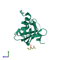 PDB entry 1k59 coloured by chain, side view.
