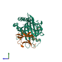 PDB entry 1k5n coloured by chain, side view.