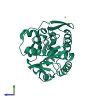 PDB entry 1k5p coloured by chain, side view.