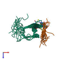 PDB entry 1k5r coloured by chain, ensemble of 10 models, top view.