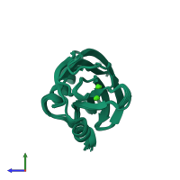 PDB entry 1k5w coloured by chain, ensemble of 20 models, side view.