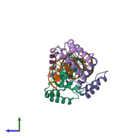 PDB entry 1k61 coloured by chain, side view.
