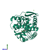 PDB entry 1k63 coloured by chain, side view.