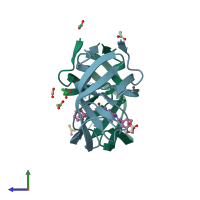 PDB entry 1k6p coloured by chain, side view.