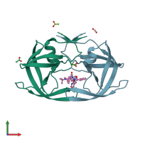 PDB entry 1k6t coloured by chain, front view.