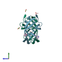 PDB entry 1k6t coloured by chain, side view.