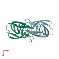 PDB entry 1k6t coloured by chain, top view.