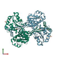 PDB entry 1k75 coloured by chain, front view.