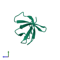 PDB entry 1k76 coloured by chain, side view.