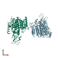 PDB 1k7h coloured by chain and viewed from the front.