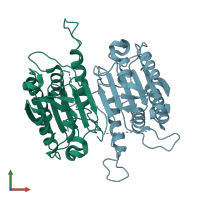 PDB entry 1k88 coloured by chain, front view.