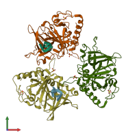 PDB entry 1k8g coloured by chain, front view.