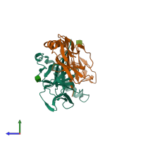 PDB entry 1k8i coloured by chain, side view.