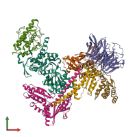 PDB entry 1k8k coloured by chain, front view.