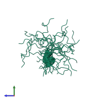 PDB entry 1k8v coloured by chain, ensemble of 20 models, side view.