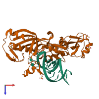 PDB entry 1k8w coloured by chain, top view.