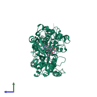 PDB entry 1k98 coloured by chain, side view.