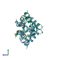 PDB entry 1k9k coloured by chain, side view.