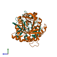 PDB entry 1ka9 coloured by chain, side view.