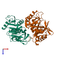 PDB entry 1ka9 coloured by chain, top view.