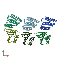 PDB entry 1kaf coloured by chain, front view.