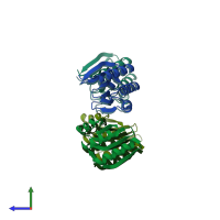 PDB entry 1kaf coloured by chain, side view.