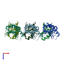 PDB entry 1kaf coloured by chain, top view.