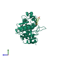 PDB entry 1kak coloured by chain, side view.