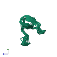 PDB entry 1kal coloured by chain, ensemble of 10 models, side view.